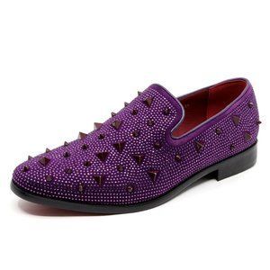 Purple Men's Spike Designer Classic Smoking Dress Tuxedo Loafers Slip On Shoes